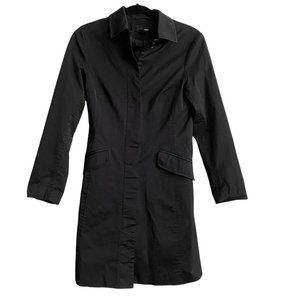 H&M Solid Black Trench Coat Jacket Fully Lined Knee Length